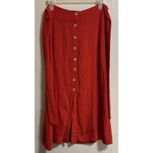 Elodie Size M Red Maxi Skirt Button Front Lined Lagenlook Boho Cottage Romantic